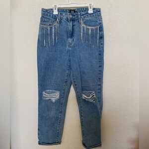 Mom Jeans with Rhinestones dangling